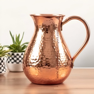 Jarra de cobre martillado artesanal de primera calidad con jarra de metal con mango ergonómico, ideal para decoración y servicio del hogar, capacidad de 1,5 l - Product Image 6