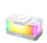 Nouvelle conception 6 en 1, haut-parleur 3D de bureau, chargeur sans fil 15W, charge rapide pour téléphone, écouteurs, montre avec horloge, veilleuse colorée
