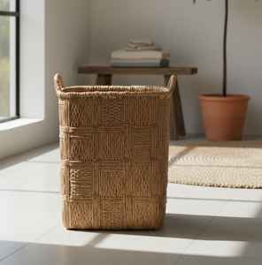 Beaux paniers en rotin naturel écologique avec poignées de rangement rond pour vêtements, chaussures et décoration intérieure - Product Image 2