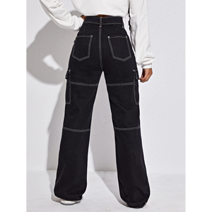New style streetwear tapered fit slim fit 100% cotton cargo pants jogger with wide pocket breathable pants for <b>women</b> - Product Image 2