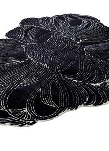 Alfombra de lana y viscosa hecha a mano personalizada, Forma libre negra, patrón de Arte de línea Orgánica moderna, pelo Alto y Bajo copetudo a mano de lujo - Product Image 5