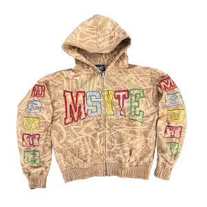 เสื้อฮู้ดดี้สตรีทแวร์ทรงโอเวอร์ไซส์แบบครอป ผ้าเฟรนช์เทอร์รี่ฟอกสีสไตล์วินเทจ ดีไซน์ซิปแบบดิสเทรส - Product Image 1