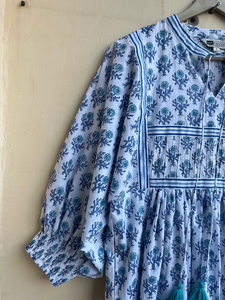 Robe longue bohème grande taille pour femmes pour l'été Robe en coton imprimé bloc avec décoration de gland Style décontracté - Product Image 4