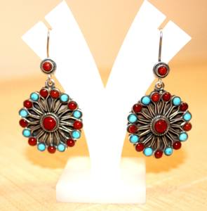 Pendientes de Plata de Ley 925 de Nepal hechos a mano, pendientes unisex étnicos con forma ovalada, piedras de cristal curativas, joyería de Coral turquesa, Idea de regalo - Product Image 3