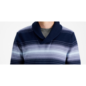 Sun + Stone <b>Men's</b> Deacon Medium Blue Horizontal Striped <b>Shawl</b> Sweater 100% Cotton - Product Image 2