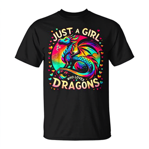 T-shirt unisexe pour adulte à manches courtes et col rond avec impression numérique Just A Girl Who Loves Dragons - Product Image 2