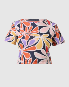 T-shirt côtelé imprimé en coton à manches courtes pour femmes 100% coton T-shirts pour femmes à impression personnalisée de haute qualité - Product Image 1