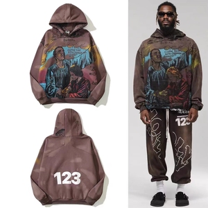 Sudaderas con capucha de algodón de alta calidad 380Gsm para hombre, venta al por mayor, sudaderas con capucha DTG con hombros caídos, ropa de calle lavada con ácido para invierno - Product Image 2