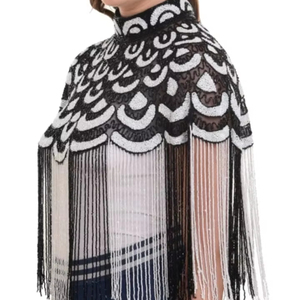 Luxurious Hand <b>Beaded</b> Sequined <b>Fringed</b> Evening Party Dress Multi-Wearable chiffon Cape for Club Wear - Product Image 1
