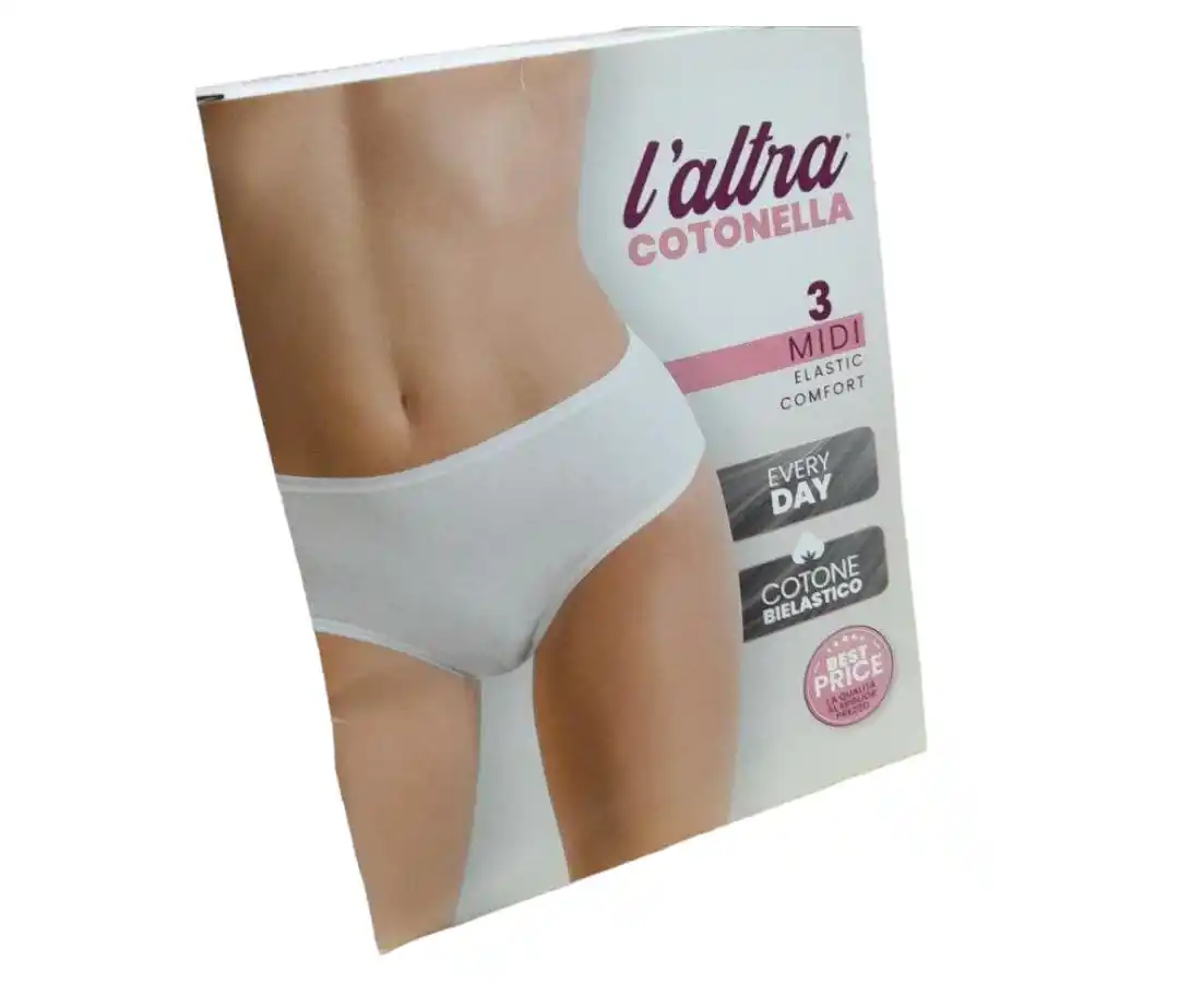 HIGH QUALITY 3 WOMEN'S BI-ELASTIC COTTON MIDI BRIEFS WITH INTERNAL ELASTIC ART. 3940 TG.L WHITE