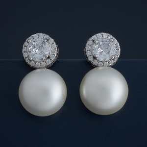 Vintage Classic 92.5 <b>Silver</b> <b>Stud</b> <b>Earrings</b> Rhodium Plated Ball and Number Shape for Wedding Party or Engagement 183314 - Product Image 1
