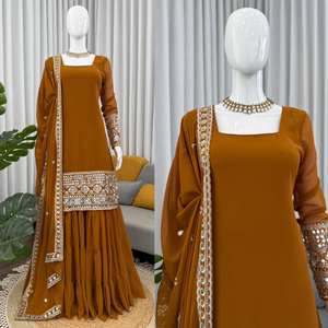 NOUVEAU Salwar Kameez Sharara Palazzo Dupatta de la Série 5000 - Design Moderne Réversible en Faux Georgette pour Soirée/Mariage Tailles M XXL - Product Image 3