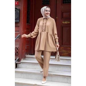 Hijab à volants en vison sur le devant Ensemble 2 pièces modeste - Product Image 2