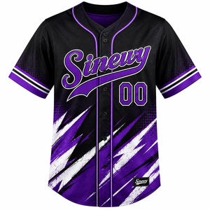 Maillot de baseball Sinewy personnalisé avec nom et numéro, violet et noir, sublimé, anti-humidité, unisexe, adulte, manches courtes - Product Image 3