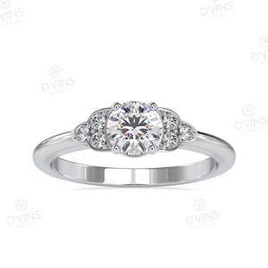 แหวนหมั้นเพชรเม็ดเดี่ยวทรงกลม7เม็ดสีขาว14K ได้รับการรับรองจาก Gia สำหรับงานแต่งงานและงานครบรอบ - Product Image 1