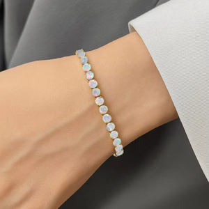 Bracelet de tennis en pierre précieuse ronde opale éthiopienne blanche opale naturelle 925 argent octobre pierre de naissance bijoux cadeau pour maman - Product Image 4