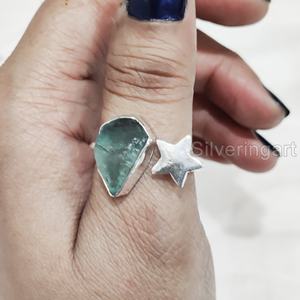 Rough <b>Stone</b> Jewelry Women's <b>Ring</b> Natural Raw Blue Apatite Gemstone Star Adjustable <b>Ring</b> Christmas 925 Sterling <b>Silver</b> <b>Ring</b> - Product Image 2