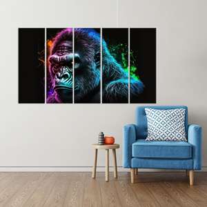 Toile imprimée élégante : décoration artistique moderne avec un gorille néon, lot de 5 toiles - Product Image 1