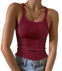 Camiseta sin mangas de LICRA y algodón con cuello redondo para mujer de alta calidad, chaleco sin mangas de punto acanalado elástico alto, logotipo personalizado Haus Industries - Product Image 3
