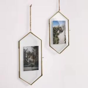 Vintage Double <b>Glass</b> Photo <b>Frame</b> New Shape Flower Design Brass <b>for</b> Hanging and Table Decor with Chain Included - Product Image 1