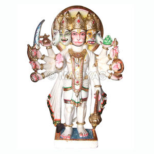 Murti de Hanuman de Mármol con Cinco Caras |   Ídolo de Hanuman de Cinco Caras para Templo en Casa |   Maliyas - Product Image 1