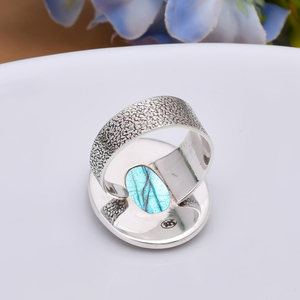 925 Sterling Silver Bohemian Jewelry Women Natural <b>Labradorite</b> Gemstone <b>Rings</b> Bezel Setting 10x14mm Oval Shape Trendy Wedding - Product Image 6