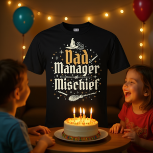 T-shirt d'anniversaire « Magical Dad Manager of Mischief » pour garçons et filles, pour cadeaux et célébrations personnalisés - Product Image 3