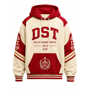 Sudadera con Capucha Delta Sigma Theta Unisex Roja Crema con Mangas Raglán y Estampado Delantero y Trasero, Ropa Casual de Otoño - Product Image 2