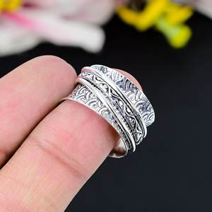 Handmade Boho Silver <b>Spinner</b> <b>Ring</b> German Silver Hammered Meditation Chakra Thumb Band for Healing Engagement Gift Resizable for - Product Image 3