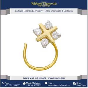 Rikhava Diamonds Pin de Nariz de diamante de oro amarillo de 18kt para mujer para perforación de Nariz de boda tradicional estilo indio - Product Image 4