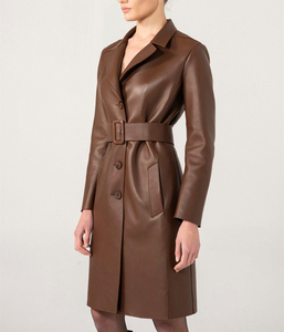Gabardina larga de piel auténtica para mujer elegante al por mayor, moda informal, manga larga, con cinturón, para invierno - Product Image 2