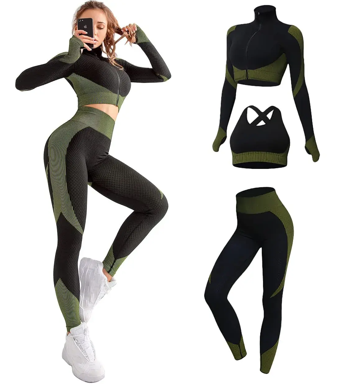 Yoga thể thao Tracksuit xà cạp và căng Áo ngực thể thao tập thể dục phụ nữ 2/3pcs liền mạch Workout trang phục Bộ