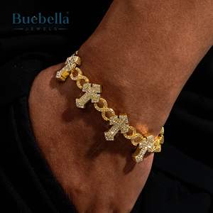 Hot Selling 18mm 18k Gold Plated Sterling <b>Silver</b> VVS Moissanite Iced Out Cross Infinity <b>Bracelet</b> for Men Hip Hop Style Jewelry - Product Image 2