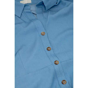 Robe chemise bleue maxi à col polo, longueur longue - Product Image 1