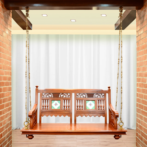 Columpio de madera moderno con marco curvo único, correas de caña y estilo contemporáneo disponible a precios al por mayor. - Product Image 3