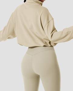 Sweats à capuche courts à col roulé avec fermeture éclair pour femme haut court surdimensionné à épaules tombantes sweats à capuche coupe skinny pour femme - Product Image 3