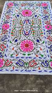 Jeté en laine brodée Suzani écologique fait sur mesure, style bohème traditionnel, artisanal pour la maison, cadeau de luxe - Product Image 4