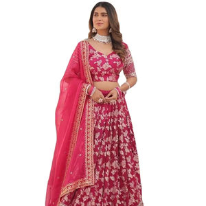 ชุดเลเฮนกา โจลี ผ้าแจ็คการ์ดวิสโคสแท้ ย้อมสีได้ ดีไซน์สวยงาม พร้อมผ้าคลุมไหล่ (ดูพัตตา) - Product Image 1