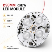 Module LED RGBW DMX512 24V 15W 4 canaux 90mm PWM PCB en aluminium Angle de faisceau 30-60° pour éclairage de scène, architectural et paysager