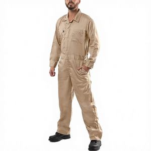 Overoles mezclados de manga larga para hombres en caqui-Puño ajustable, bolsillos utilitarios, tela ignífuga - Product Image 1