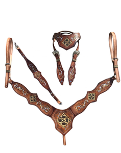 Ensemble 3 pièces de styliste en cuir de vache argentin et collier de poitrine équipements de selle de cheval occidental léger personnalisés - Product Image 1