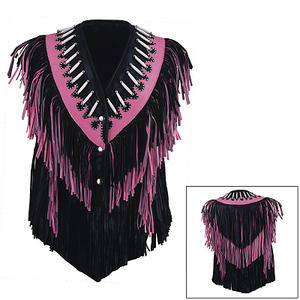 HMB-3651A WESTERN SUEDE CUIR FRANGES PERLES MANTEAU DE TRAVAIL NOIR ROUGE GILETS FEMME MODE FEMME GILET - Product Image 2