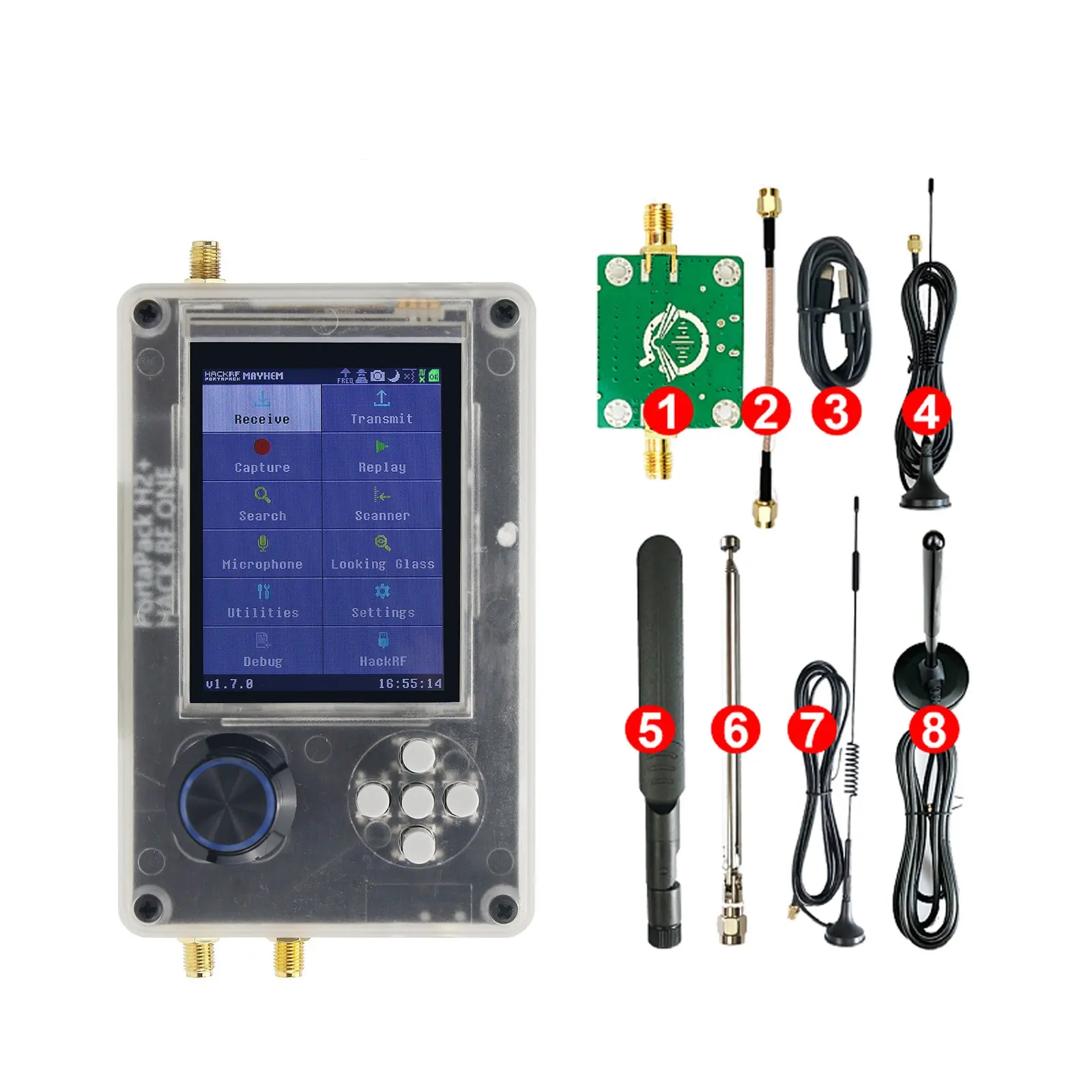 Radio PortaPack H2 + HackRF One R9 V2.0.0 SDR assemblée avec des antennes LCD 3.2 "à coque en plastique