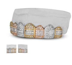 Custom Gold-Plated 6-Piece Diamond Dust Trillion Cut Incisor Fang <b>Fine</b> Pendants & Charms Double Cap <b>Grillz</b> for Children's Party - Product Image 2