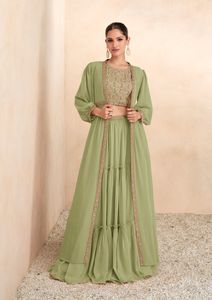 นักออกแบบล่าสุดงานด้ายไหมเทียม Georgette Lahenga Choli โดย Fab Zone - Product Image 2