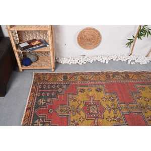 4.5x8.1 ft Turkish Vintage Rug, Area Rug, <b>Red</b> <b>Wool</b> Rug - Product Image 5