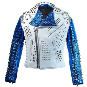 Veste en cuir punk rock au design élégant de motard noir Veste longue et fine à col montant clouté sur mesure OEM en gros - Product Image 1