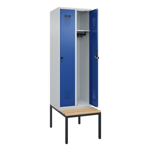 C+P Taquilla Cabo-Plus con Banco, 2 Compartimentos, 600 x 500/815 x 2120 mm, gris/azul - Product Image 2