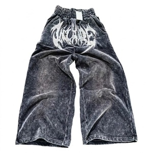 Pantalon de jogging personnalisé en coton épais 100 % pour homme, style streetwear, imprimé DTG, effet délavé vintage, coupe ample et large - Product Image 2