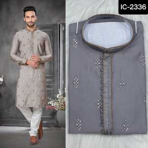 Indian and Pakistani Style Designer Embroidery Work Ready Made Kurta Pyjama Set for <b>Men</b> in Wedding <b>Wear</b> and <b>Festival</b> Function - Product Image 5